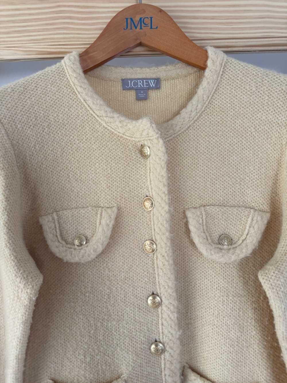 J. Crew Pale Yellow Knit Boxy Jacket with Gold Buttons - Picture 2 of 3
